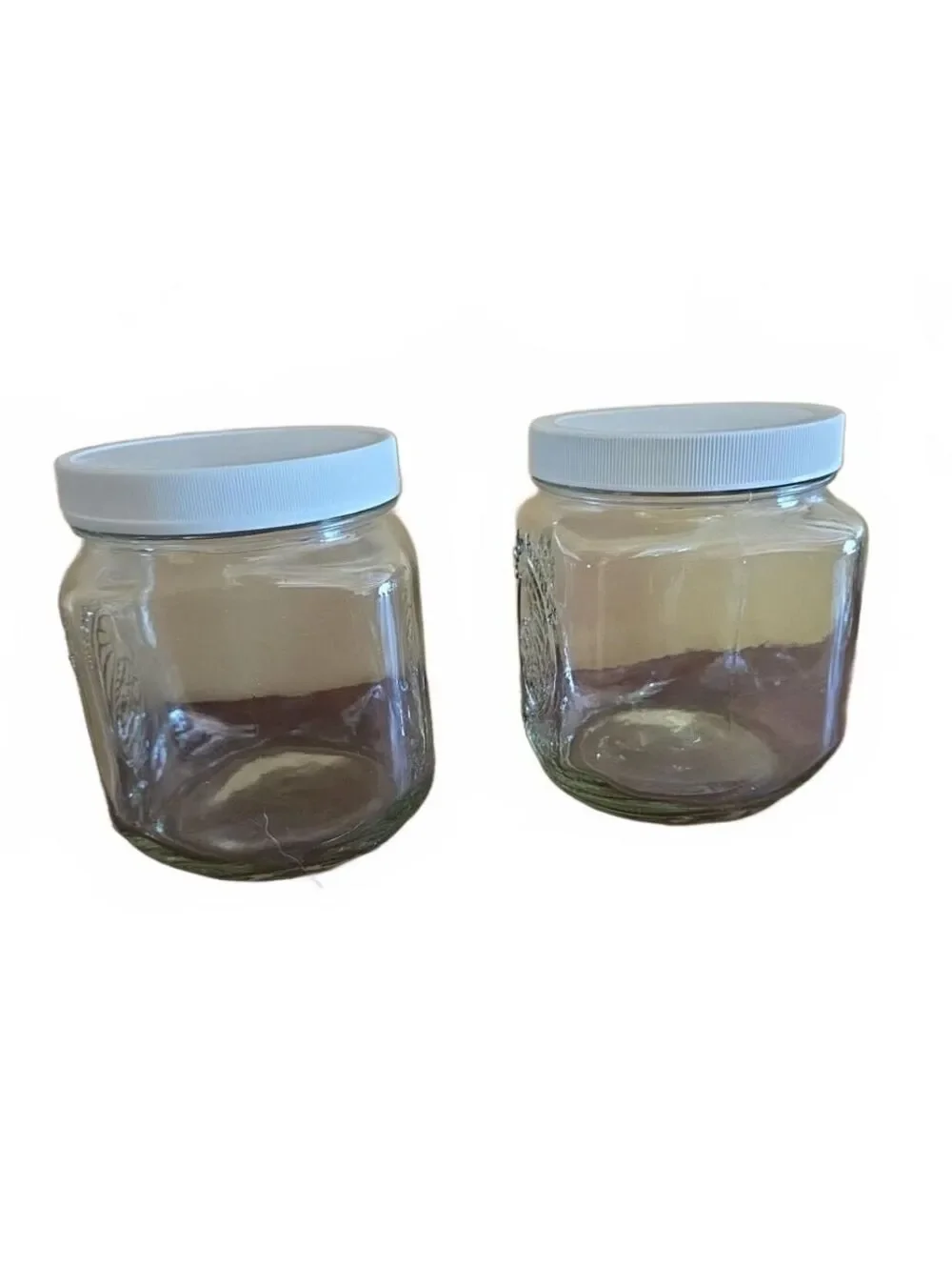 2 Vintage Golden Harvest Glass Canister Jars With White Lids